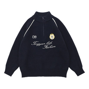 
Boys sweater jacket 2025 winter new Korean style knitted cardigan for medium and large children, children's thickened sweater
