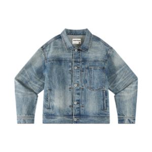 Goodliveable American retro old Vintage lapel coat water washing cats beard denim jacket man
