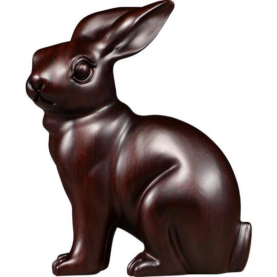 エボニーウッドカービングウサギオーナメント - 手持ち式干支ウサギ彫刻