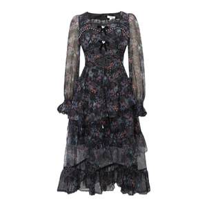 
LULUALWAYS [Same Model in Shopping Mall] New autumn retro atmosphere straps high-waisted chiffon dress