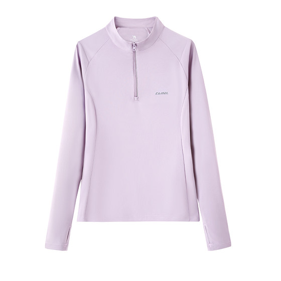 
Camel outdoor casual clothing for women in autumn and winter thin velvet stand-up collar long-sleeved T-shirt training clothing running fitness tops for men