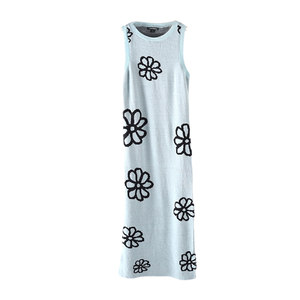 
Feminine~European and American single gentle floral jacquard slim knitted dress mid-length skirt sleeveless vest dress