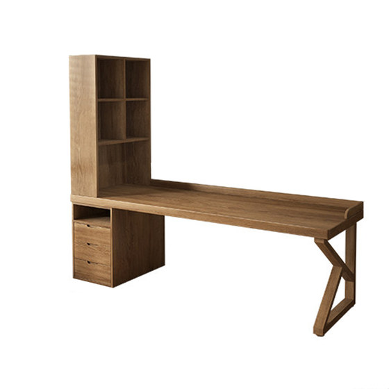
Solid wood desk bookcase integrated wall-mounted antique style office study table high-end computer desk bedroom home with drawers