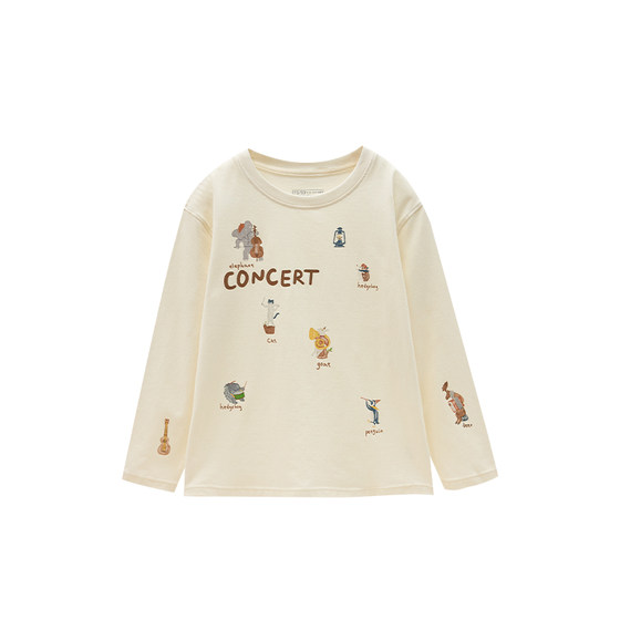 
Q21 Jiujiu cotton concert series printed children's long-sleeved T-shirts for boys and girls 60 count cotton round neck bottoming tops