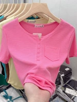 Хлопковая летняя футболка с коротким рукавом, розовый топ, в западном стиле