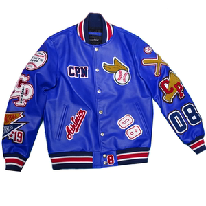 
Only 88 pieces [New Year's Welfare] Embroidered badges multi-marked baseball uniforms, first layer cowhide leather genuine leather jacket for men and women