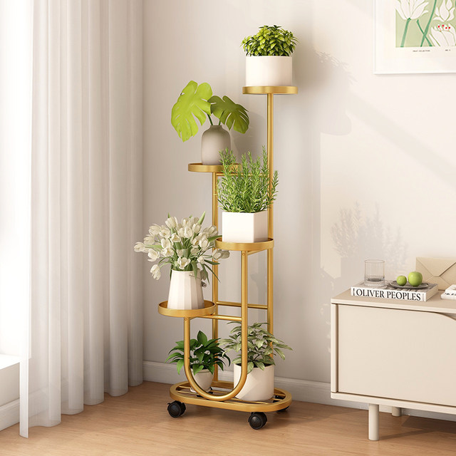Movable Flower Rack Living room flower rack floor-standing movable flower rack succulent ...