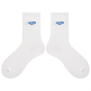 Socks with pilling ability, niche trendy socks, white embroidered socks, ins trendy brand mid length socks for men and women