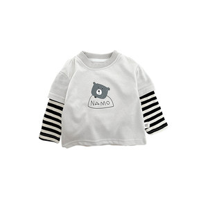 Spring and Autumn Clothing Boy Fake Two-Piece Long Sleeve T-shirt Baby Korean Casual Clothes Baby Girl Cartoon Fashion Top
