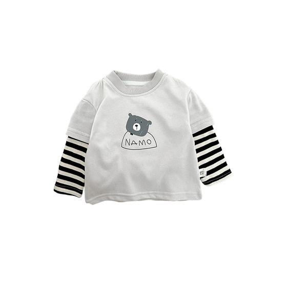 Spring and Autumn Clothing Boy Fake Two-Piece Long Sleeve T-shirt Baby Korean Casual Clothes Baby Girl Cartoon Fashion Top
