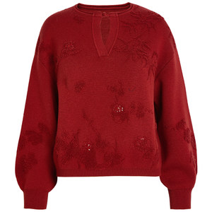 QS Guoxi 2026 spring style light national style pullover sweater towel embroidered jacquard knitted top