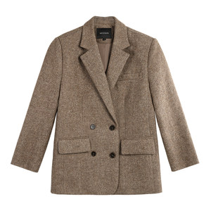 Mulvan retro brown wool woolen woolen suits outer jacket women autumn and winter loose high -level sensory temperament pattern suit
