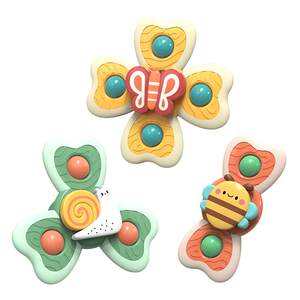 Children's baby cartoon suction cup flowers switch to music silicone can bite bath baby car finger rotating toys
