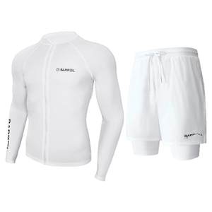 
Korea's new long-sleeved zipper swimsuit men's diving surfing suit white top jellyfish snorkeling quick-drying sun protection suit