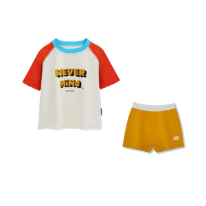 
NEVERMIND Children's Swimsuit Letters Summer Baby Ragscrew Breathable Boys Short Sleeve Shorts Split Set