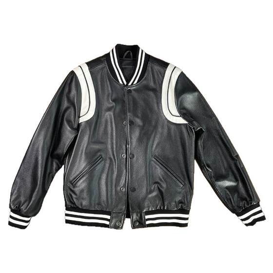 
High-end casual jacket soft top layer calf leather genuine leather jacket for men and women classic versatile baseball jacket