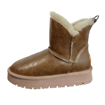 
women's pure leather wool waterproof snow boots thick sole