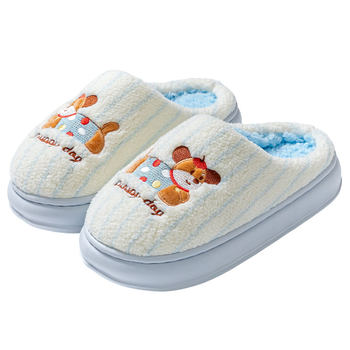 
Cute bubble strip puppy cotton slippers for women winter couple