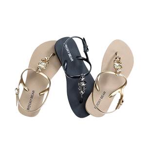 
Rock Bear Rhinestone Roman Sandals Women's Summer Flip-Flop Sandals Women's Vacation Beach Herringbone Sandals Black Fashion Shoes