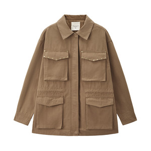 
Designer Giordano work jacket women's pure cotton rivet lapel mid-length windbreaker jacket 18375911