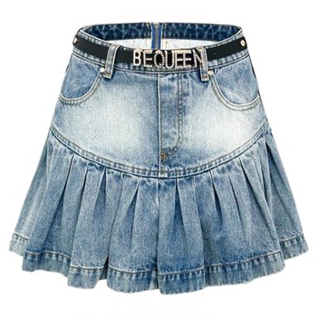 BeQueenStory spliced ​​denim skirt short skirt