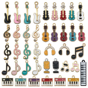 
Korean cartoon colorful musical instrument guitar violin piano sound matching gold drop oil DIY accessories accessories small pendant