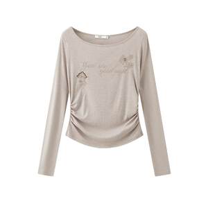 
Sanfu casual T-shirt women's 2026 new summer retro printed embroidered beading long-sleeved top women's 520128