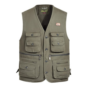 Middle -aged and elderly spring and autumn vest male pure cotton multi -pocket buckle shoulder vest outdoor leisure fishing photography horse clip