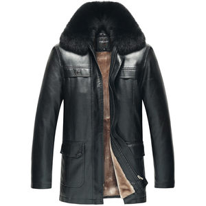
Winter mid-length large-size middle-aged and elderly leather jacket for men's fur integrated leather coat, large fur collar PU leather jacket, daddy wear