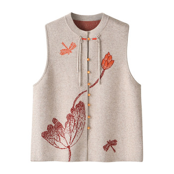 Middle -aged and elderly female mother, grandma's grandmother, round collar single -breasted vest, Chinese style, thick, shoulder vest cardigan female