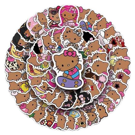 
100 cute black leather kitty cat creative stickers mobile phone case tablet water cup DIY waterproof markless stickers