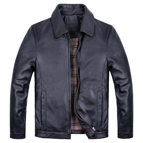 Leather leather jacket Middle -aged men imported the head layer of pure cowhide lapel jacket business casual short leather jacket autumn and winter
