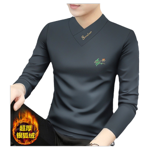 
2025 spring and autumn v-neck men's thin long-sleeved T-shirt bottoming shirt with body-fitting shirt for middle-aged and elderly people