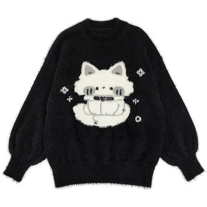 
Cat Wish Original [Night Cats Are in the Haunted] Skin Button Heavy Industry Lazy Thickened Imitation Sweater Winter Sweatiness Cool Cat Style Soft and Glutinous