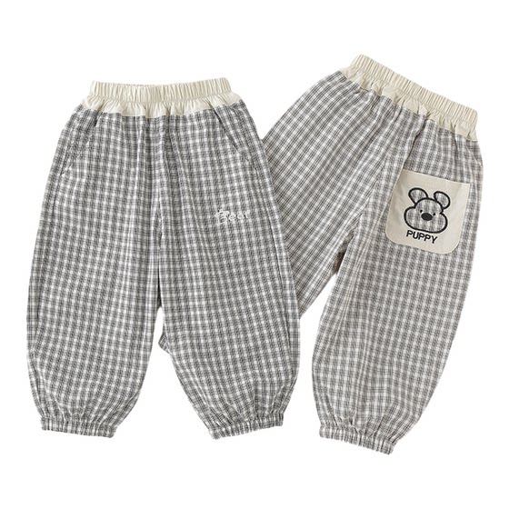 
Children's anti-mosquito pants, boys' pants, summer thin, baby girl plaid casual pants, children's overalls, summer trousers