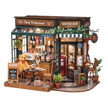 rolife Ruo come to the bear restaurant DIY handmade hut art house miniature model house assembled building blocks gift for women
