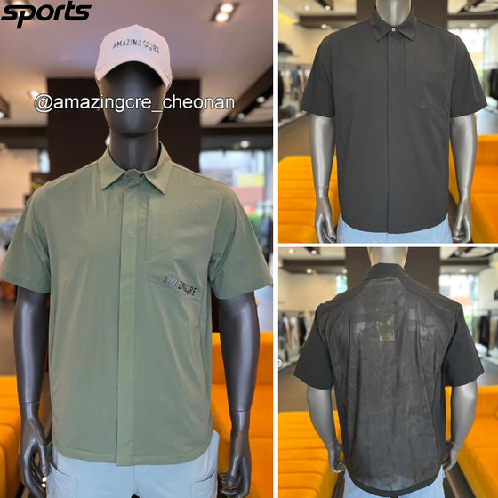 한국 쇼핑 대리점 AMAZINGCRE 골프 의류 24 봄 여름 남성 경량 흡습 속건 라펠 반팔 티셔츠