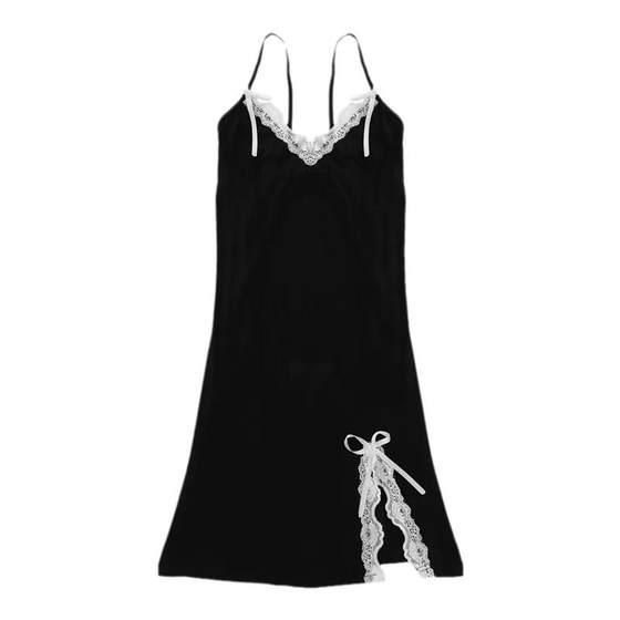 
Zheng Daxi~Sexy lace suspender skirt with slit summer pure desire pajamas and nightgown v-neck slim and high-end pure desire style