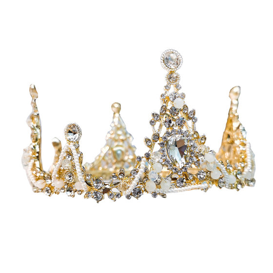 Crown tiara princess children girls birthday round crown holiday crystal crown princess dress performance piano hair accessories