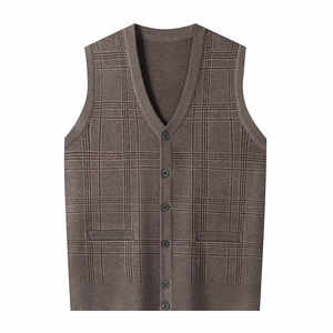
Grandpa autumn clothes wool plaid cardigan vest vest sweater thickened daddy knitted shoulders