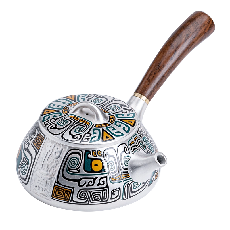 仿宋汝窑元青花双耳手抓壶家用陶瓷泡茶壶带盖防烫泡茶器功夫茶具