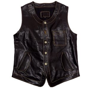 Japanese Western Sichuan vegetable tanned tire leather! Unicorn button! Tian Shen retro workwear genuine leather vest men's vest