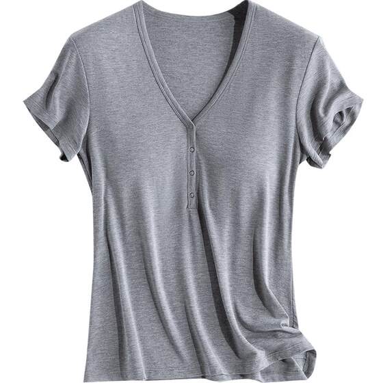 
Breastfeeding short-sleeved t-shirt maternity top for going out Lenzing Tencel Modal summer thin style trendy mother with breast pad for breastfeeding