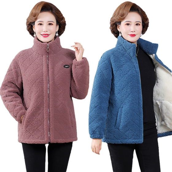 Mom pretend to add velvet thick granular cotton jackets Middle -aged women's clothing age -cutting foreign a warm cotton clothes middle -aged and elderly large size winter