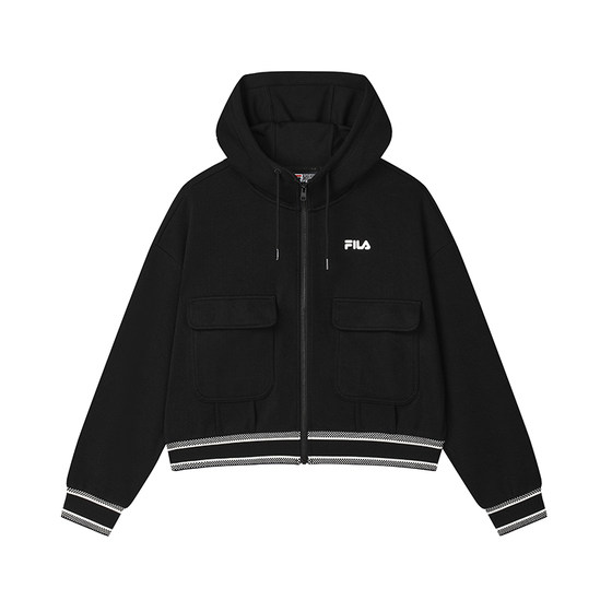 
FILA official women's knitted long-sleeved jacket 2025 spring new fashionable loose casual hooded top