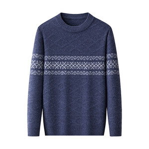 
Shanghai Chunzhu Pure Cashmere Sweater Men's Round Neck Jacquard Thickened Sweater Winter New Fair Isle Style Knitted Sweater