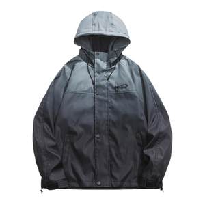 Male Road Japanese Gradient Alphabet Embroidery Hooding Jacket Male Spring and Autumn Loose Couples Couple Charged Wai Set