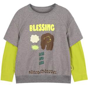 
woobaby contrasting color shirt splicing fake two-piece children's long-sleeved T-shirt boys and girls spring and autumn tops bottoming shirt