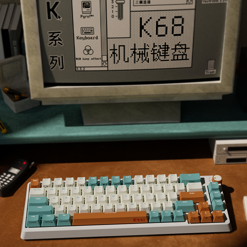 KZZI 珂芝 K68三模蓝牙无线金粉快银旋钮个性拼色gasket机械键盘