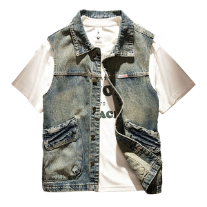 
Spring and Autumn Denim vest for men retro nostalgic large-size sleeveless horse clip vest workwear large pocket vest jacket